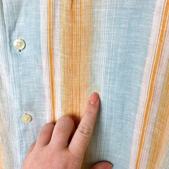 Tommy Bahama linen vertical striped orange blue button up L - Picture 5 of 8